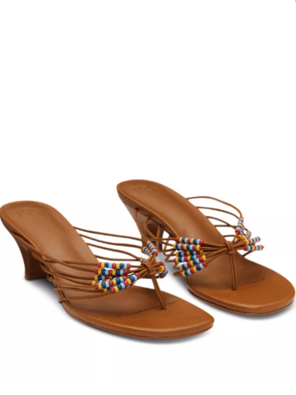 Reformation Jessica Heeled Beaded Thong Sandals in Rum Leather